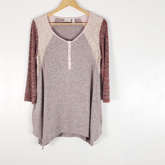 LOGO Space Dye Color-Blocked Top with Lace Sz M